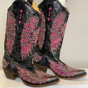 Corral Pink Black Stud Cowboy Boot, size 8